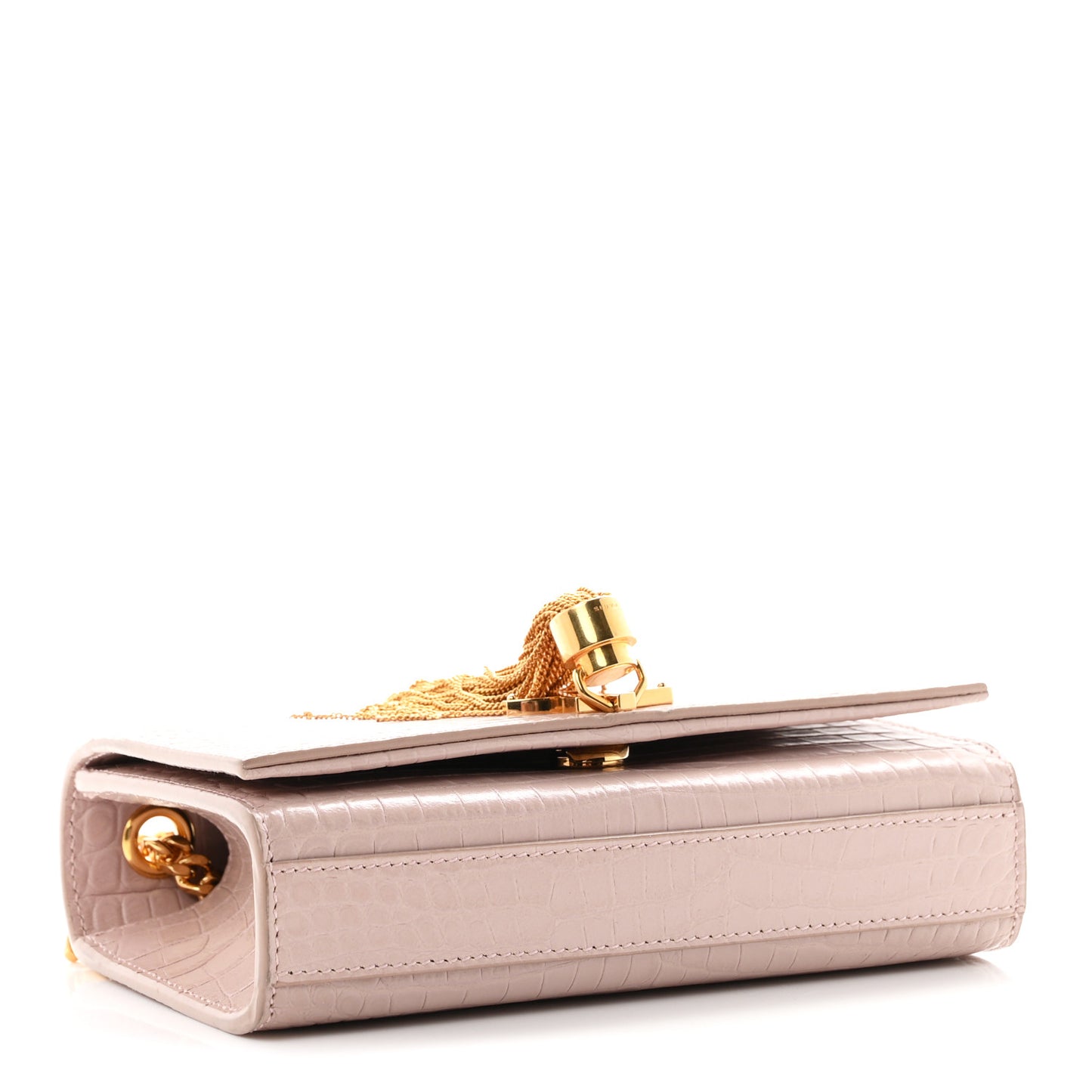 Calfskin Crocodile Embossed Small Classic Monogram Kate Tassel Satchel Light Pink