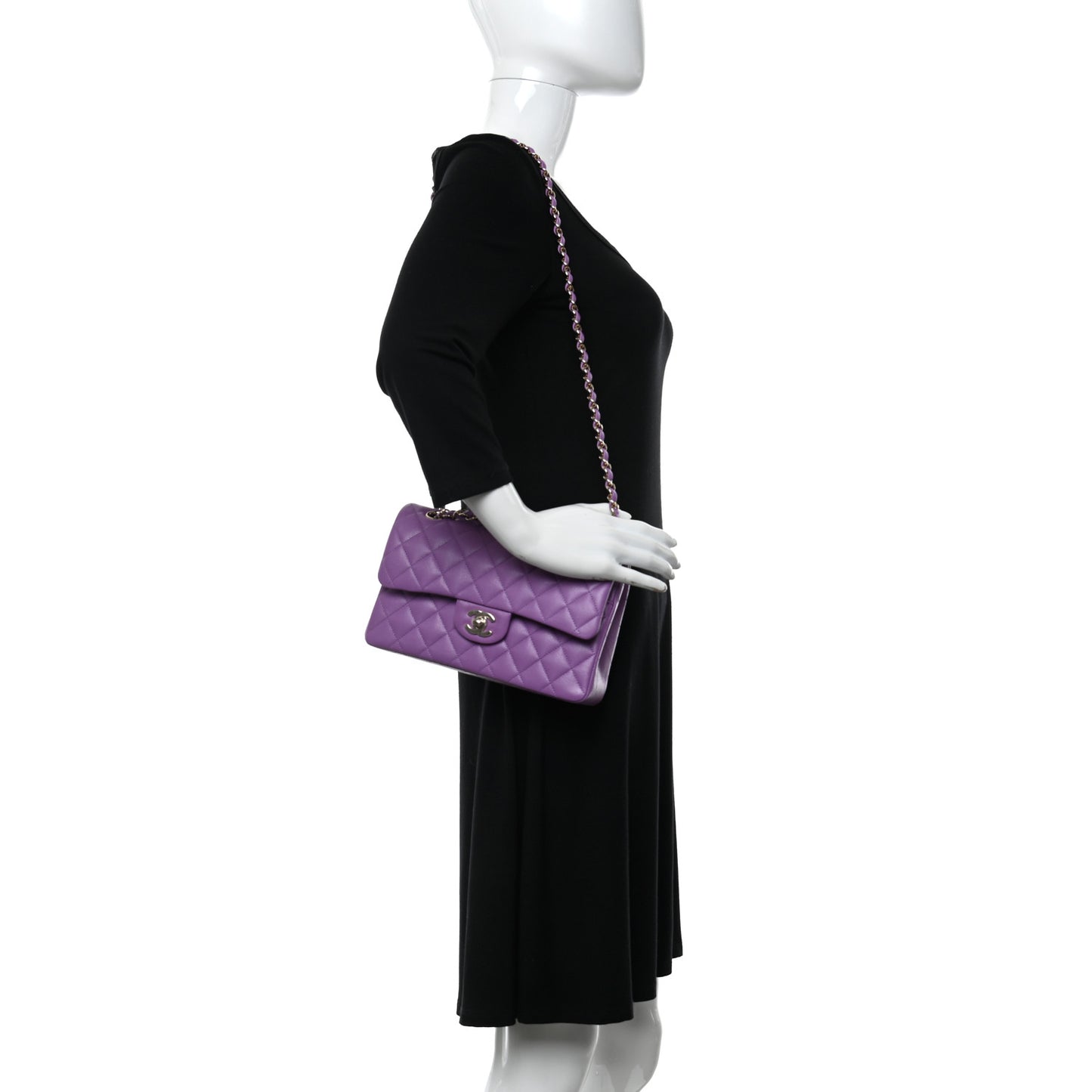 Caviar Quilted Small Double Flap Purple