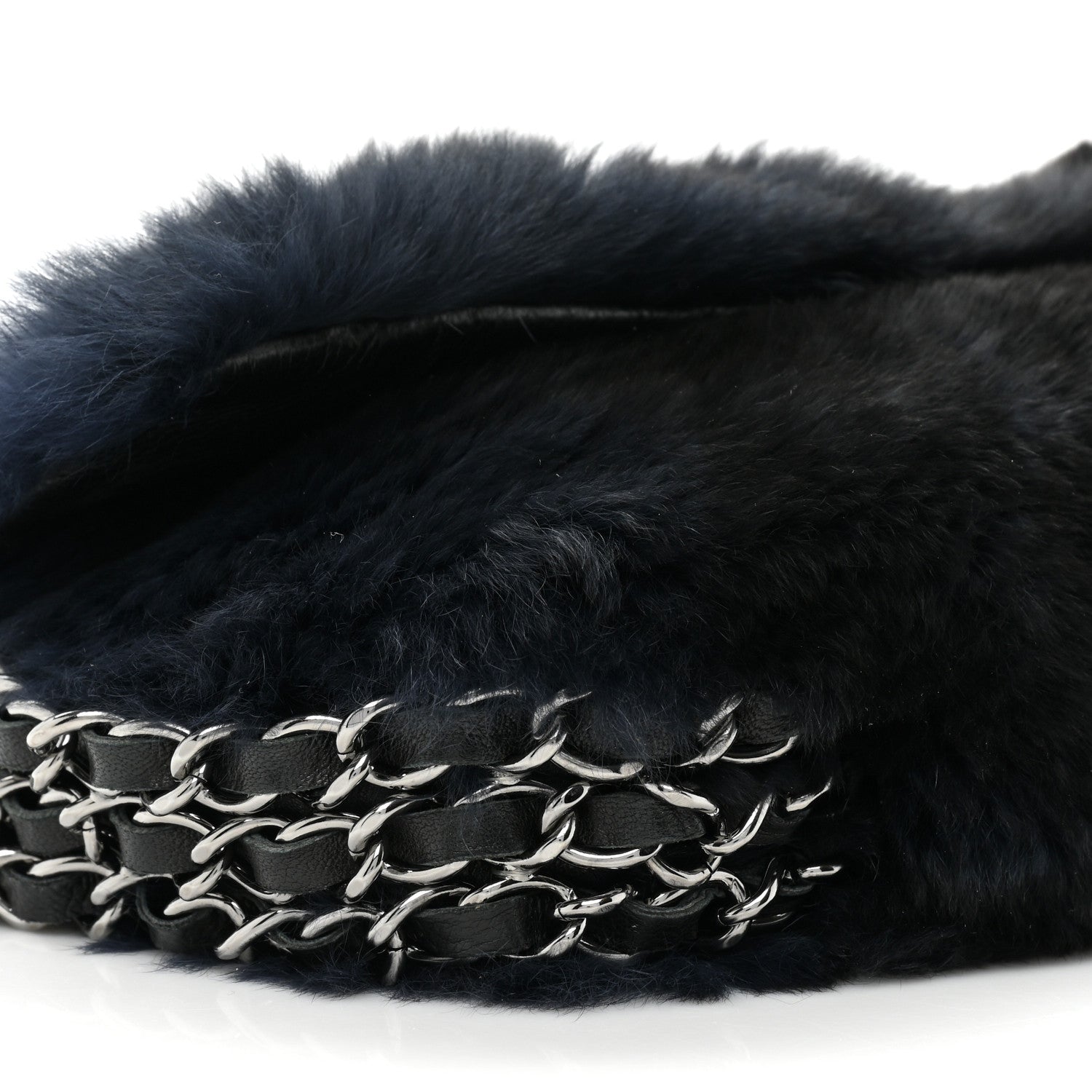 Chanel Rabbit Fur Chain Flap Navy 9 of 10