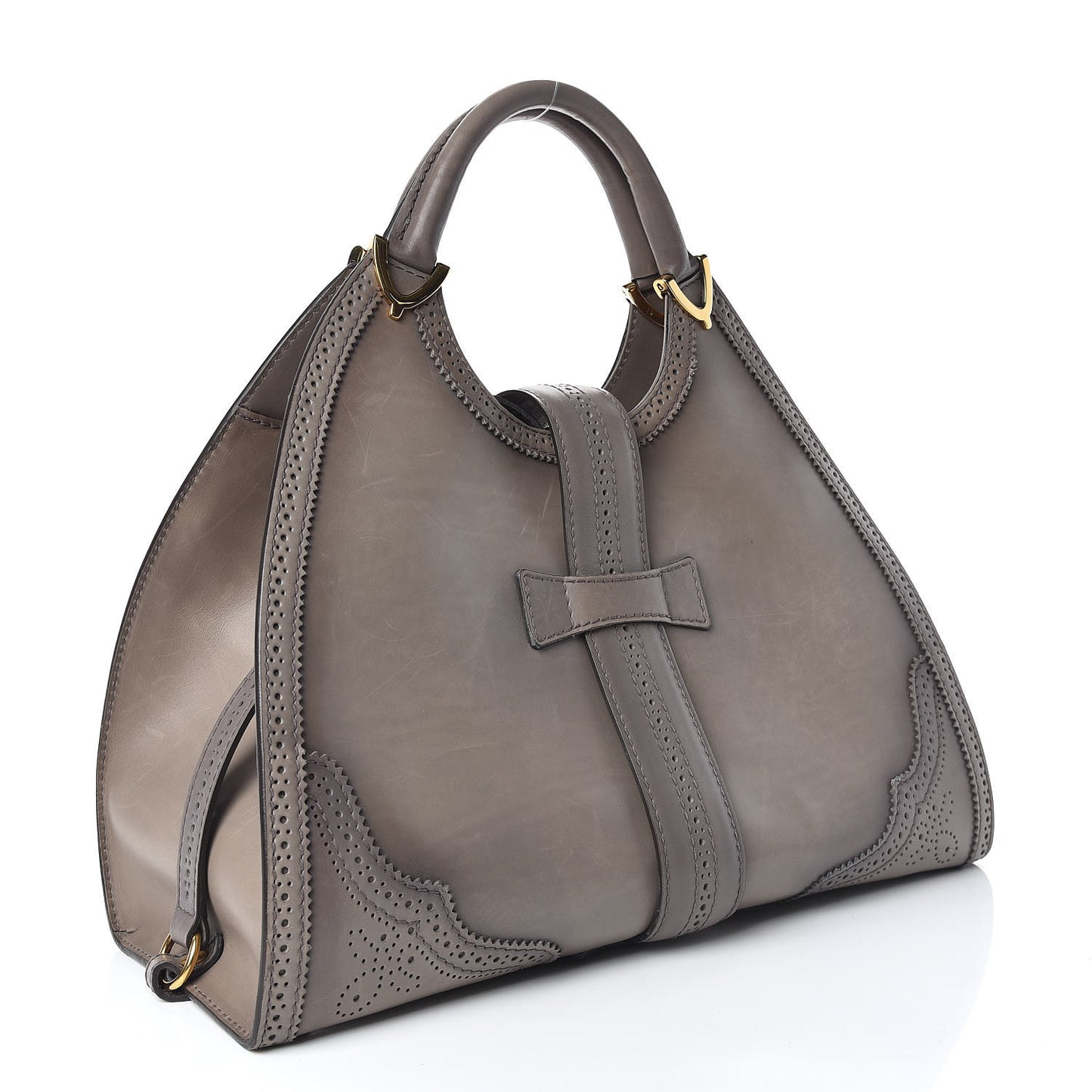 Calfskin Brogue Medium Stirrup Top Handle Bag Grey