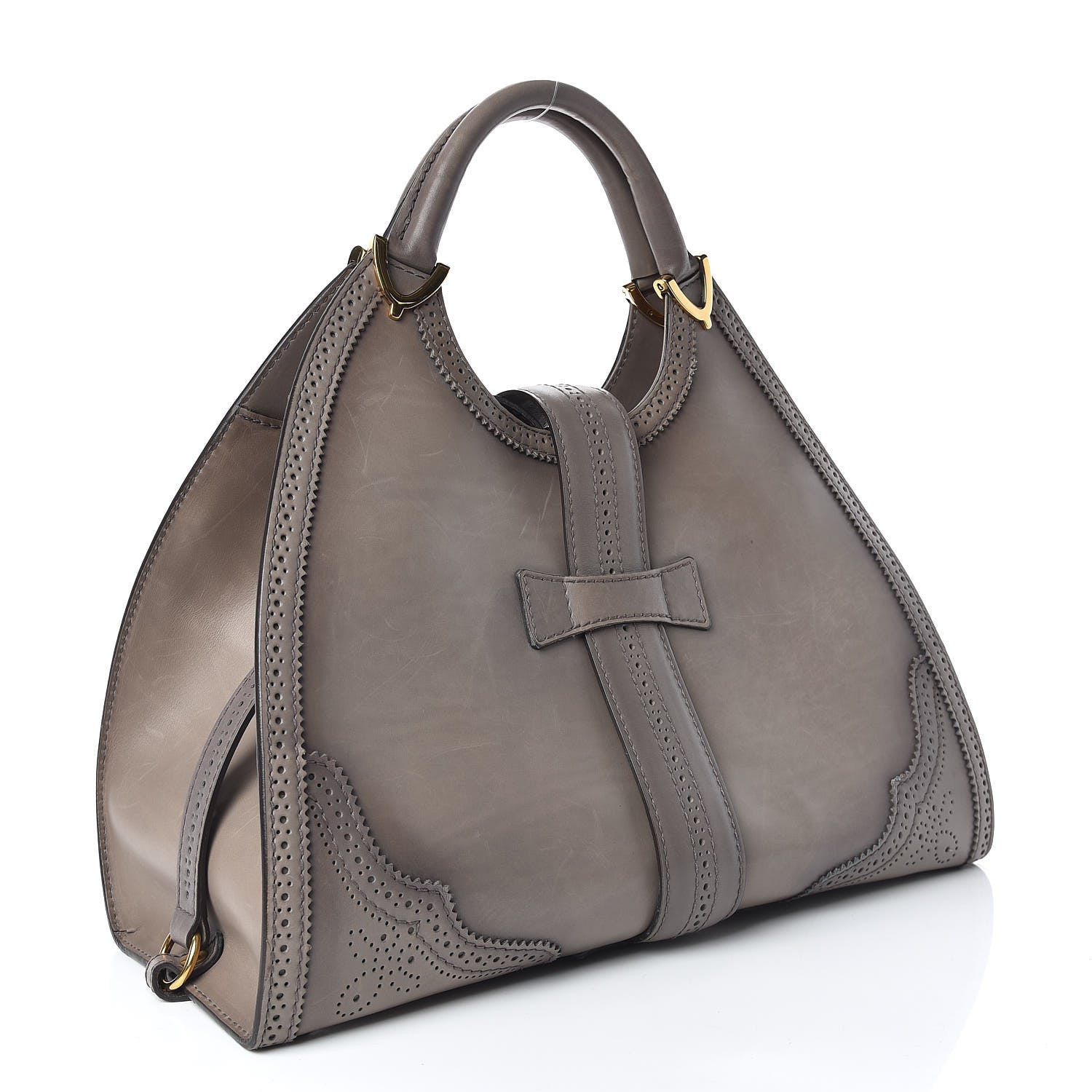 Gucci Calfskin Brogue Medium Stirrup Top Handle Bag Grey 3 of 11