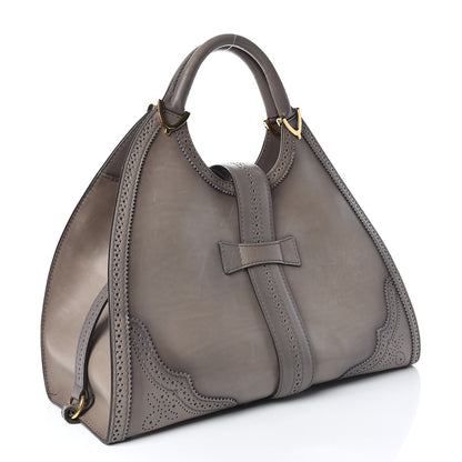 Gucci Calfskin Brogue Medium Stirrup Top Handle Bag Grey 3 of 11