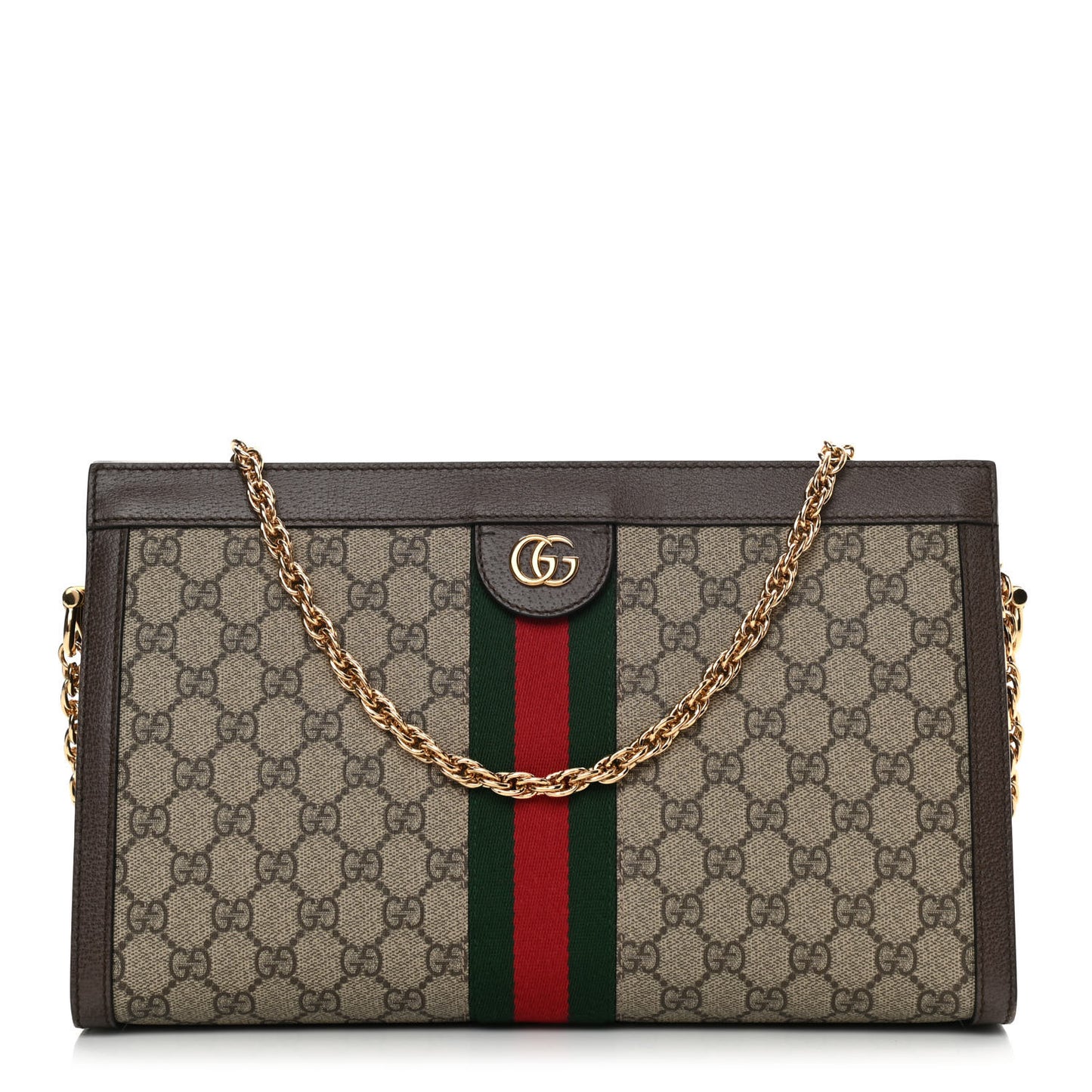 GG Supreme Monogram Web Medium Ophidia Chain Shoulder Bag Brown