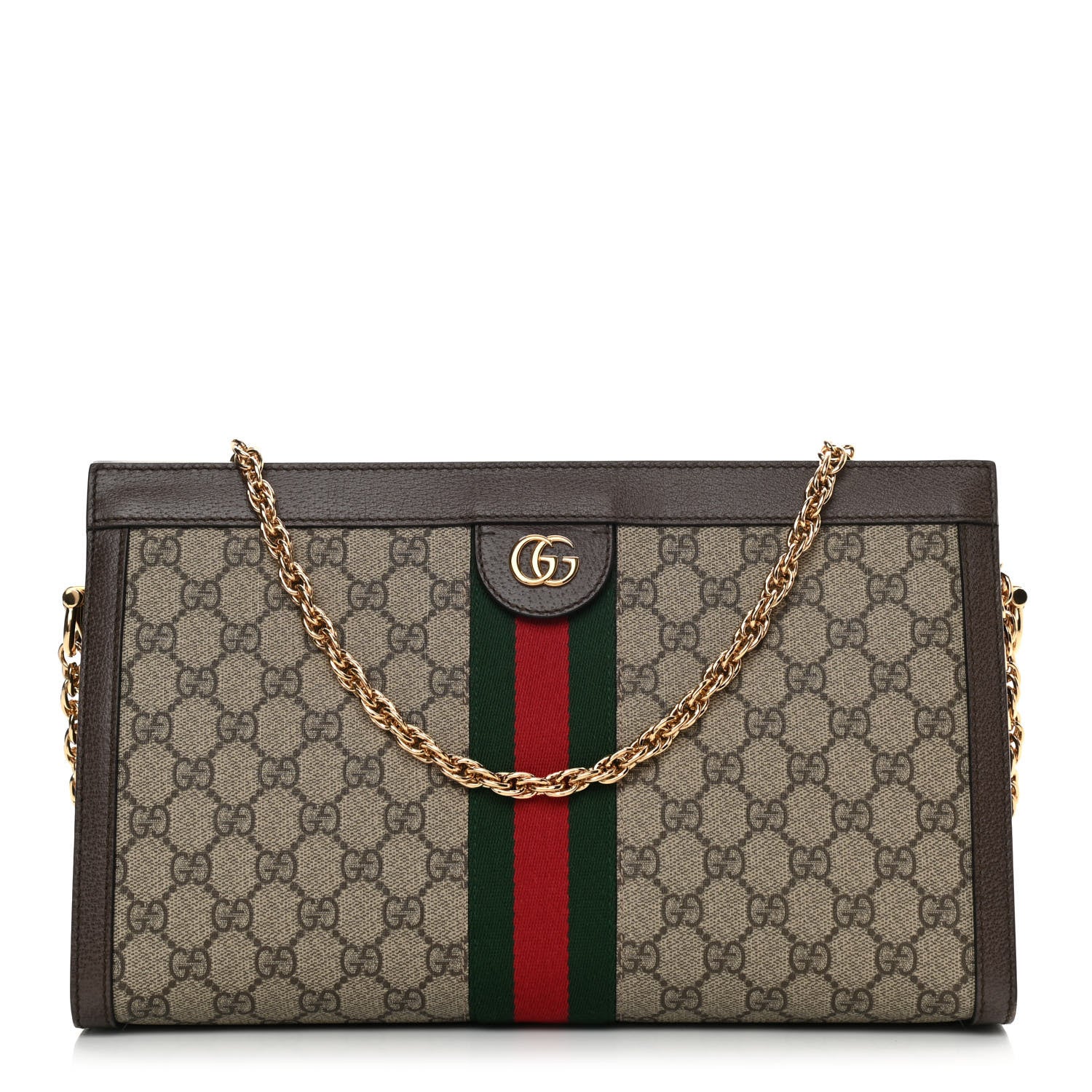Gucci GG Supreme Monogram Web Medium Ophidia Chain Shoulder Bag Brown 1 of 11