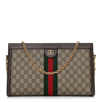 Gucci GG Supreme Monogram Web Medium Ophidia Chain Shoulder Bag Brown 1 of 11