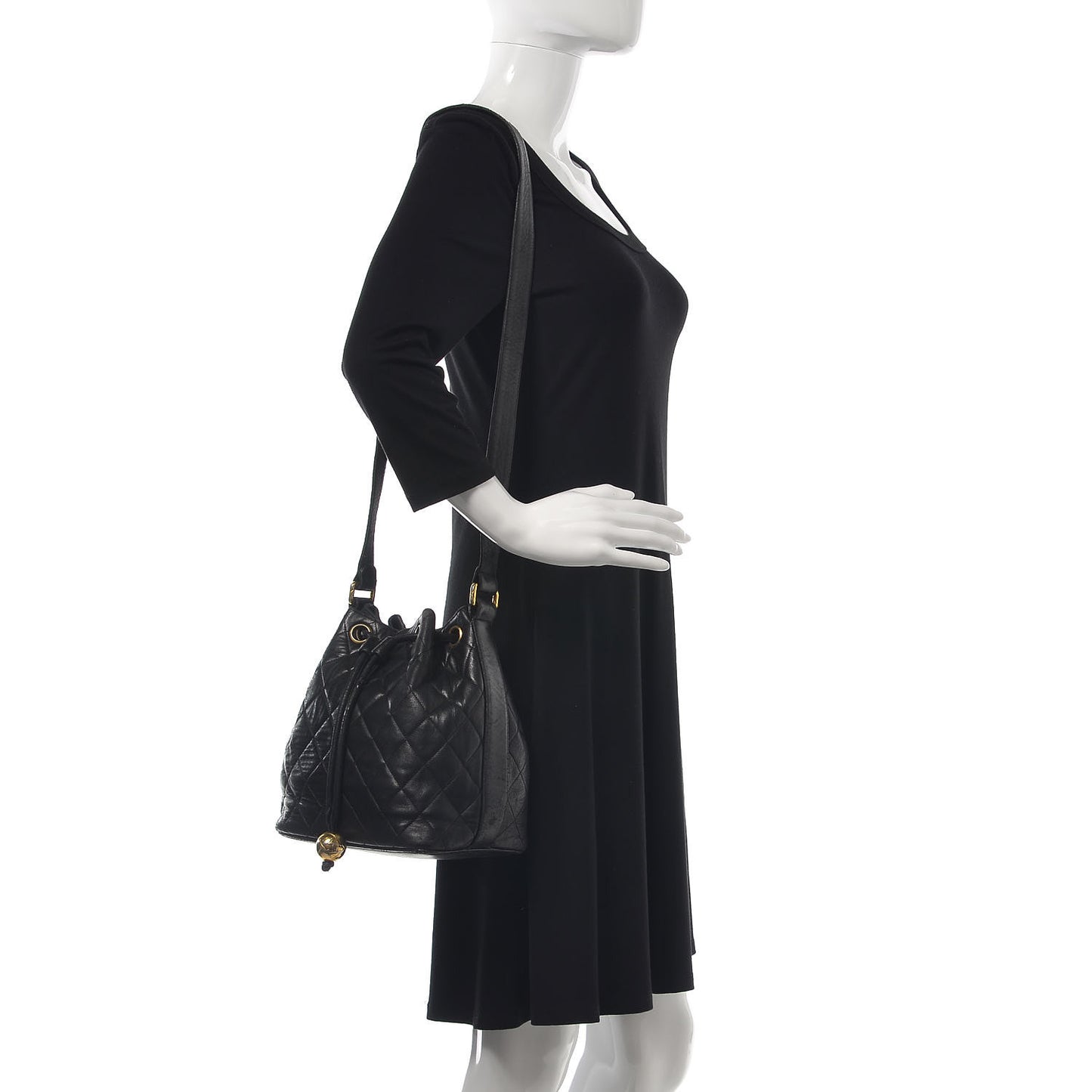 Lambskin Quilted Drawstring Bag Black