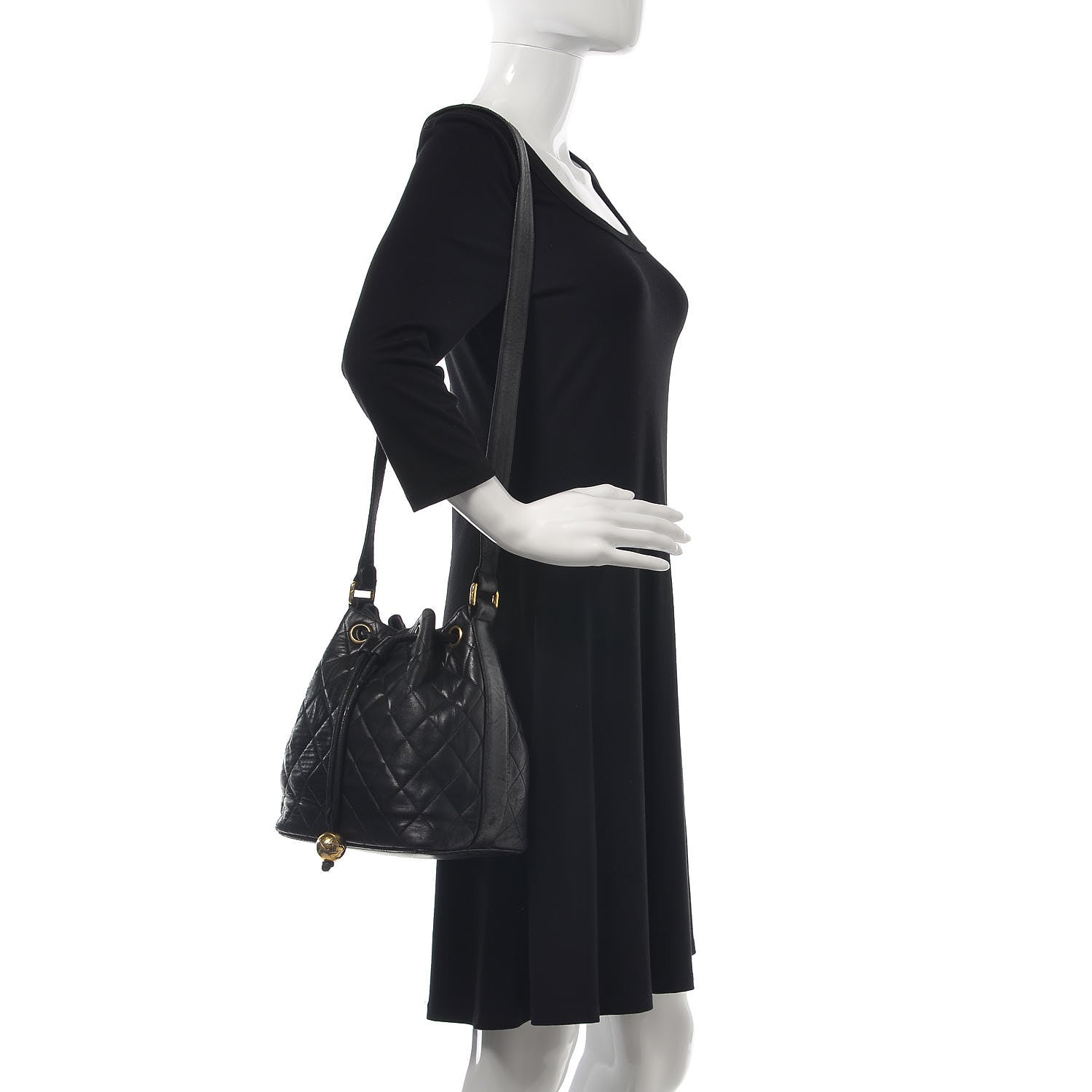 Chanel Lambskin Quilted Drawstring Bag Black 3 of 39