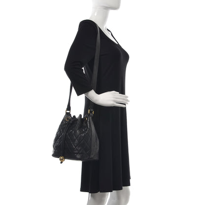 Chanel Lambskin Quilted Drawstring Bag Black 3 of 39