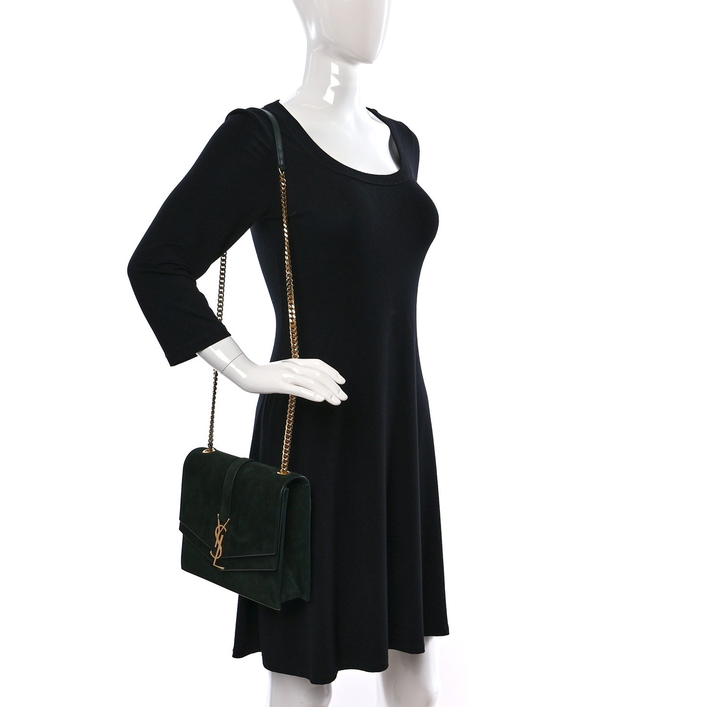 Suede Sulpice Monogram Medium Shoulder Bag Green