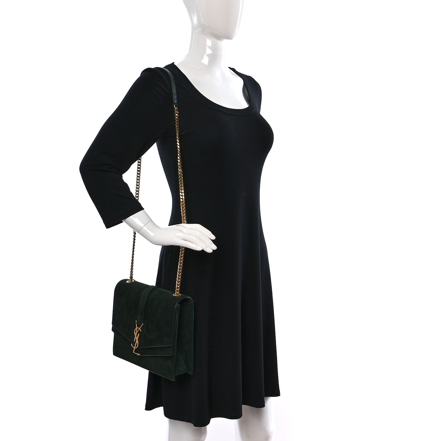 Saint Laurent Suede Sulpice Monogram Medium Shoulder Bag Green 2 of 12