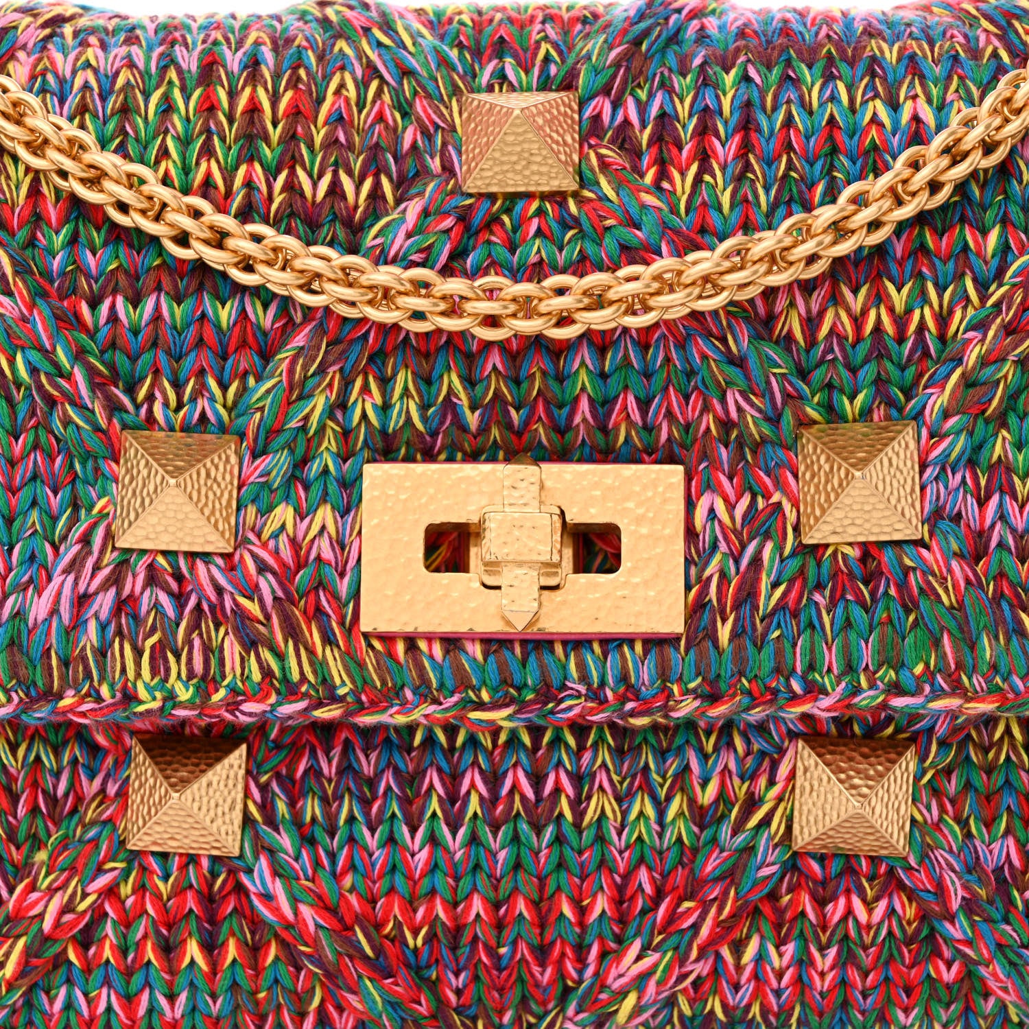 Valentino Garavani Wool Woven Large Roman Stud Shoulder Bag Multicolor Feminine Pink 7 of 9