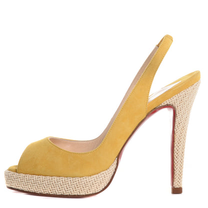 Christian Louboutin Suede YoYo Zeppa 120 Platform Slingback Peep Toe Pumps 37.5 Yellow 1 of 7