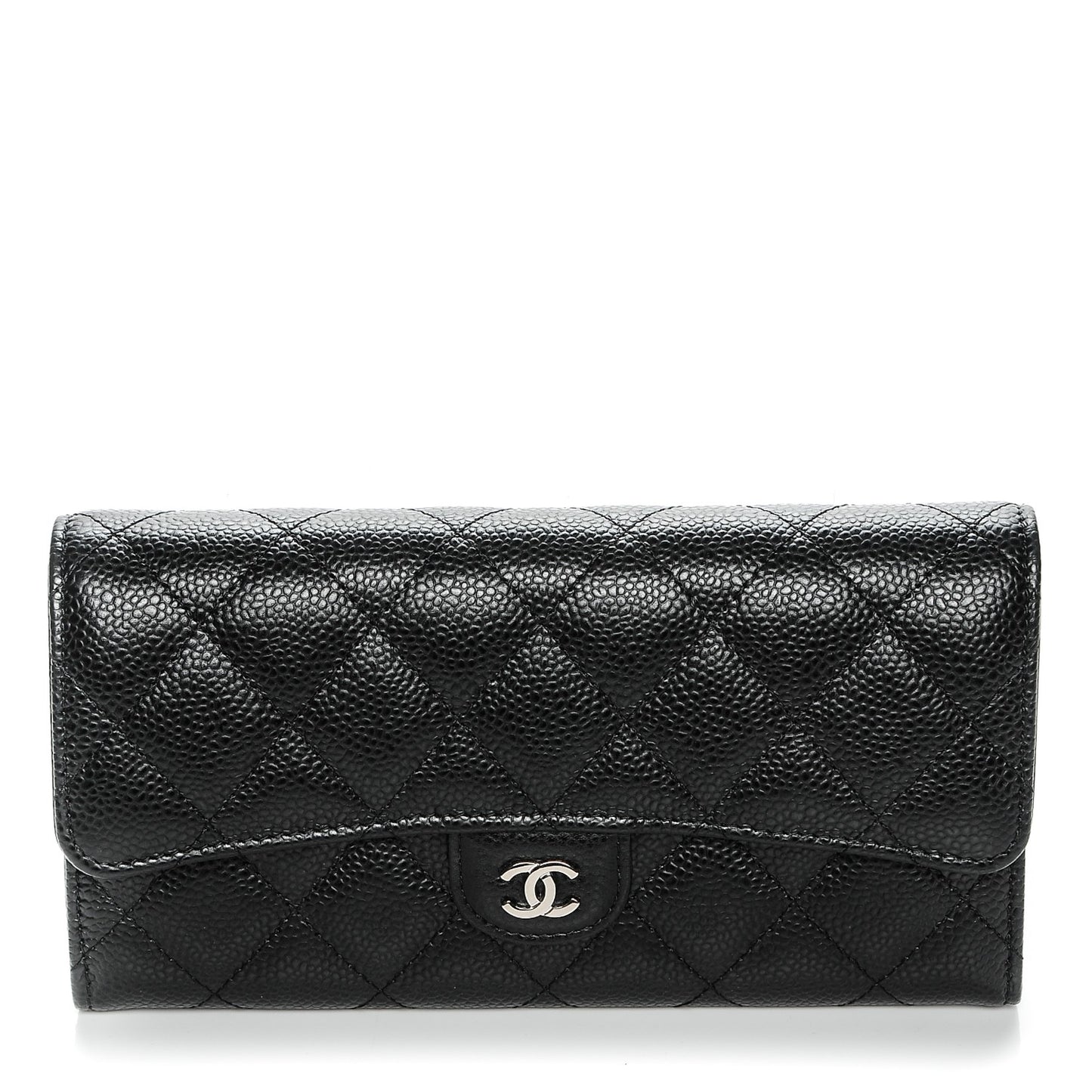 Caviar Quilted Large Gusset Flap Wallet Black