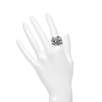 David Yurman Sterling Silver Diamond 16mm Stax Wide Stacked Ring 57 8 2 of 5