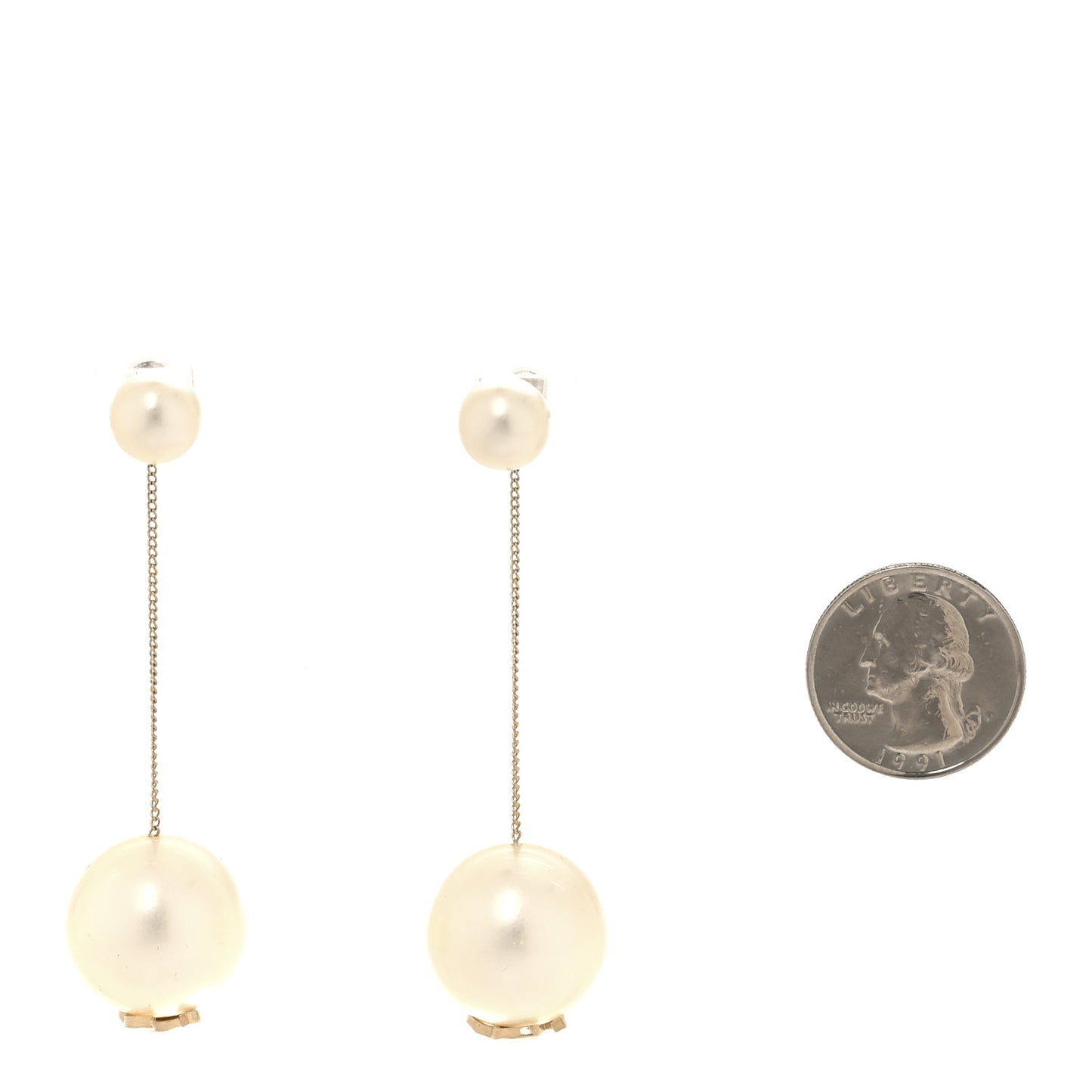 Pearl CC Chain Drop Earrings Gold