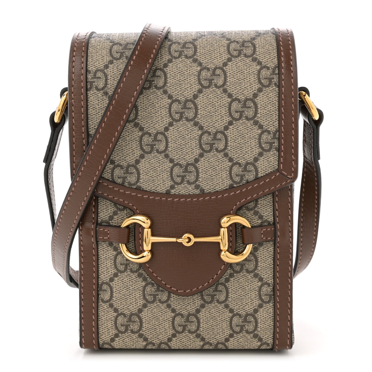 GG Supreme Monogram Mini Horsebit 1955 Crossbody Bag Beige Brown Sugar