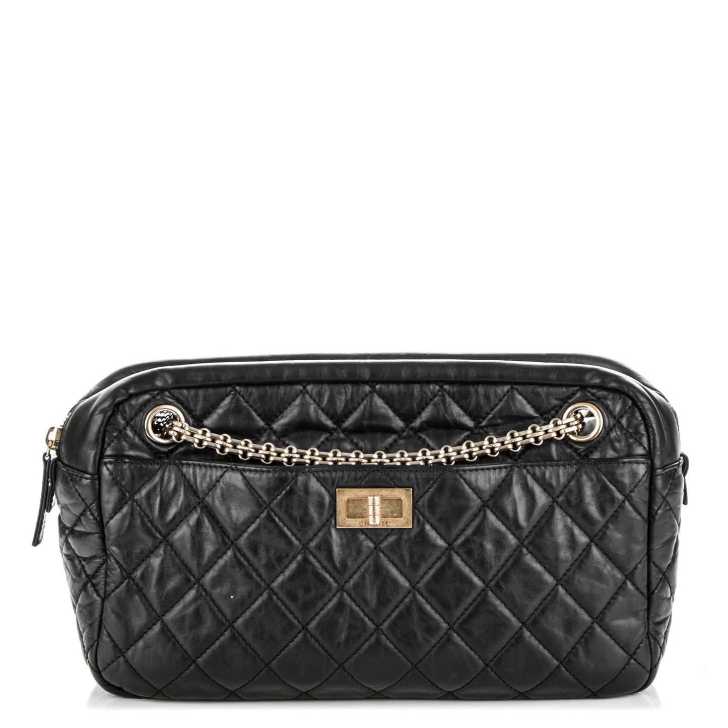 Aged Calfskin Quilted Medium Reissue Camera Case Black