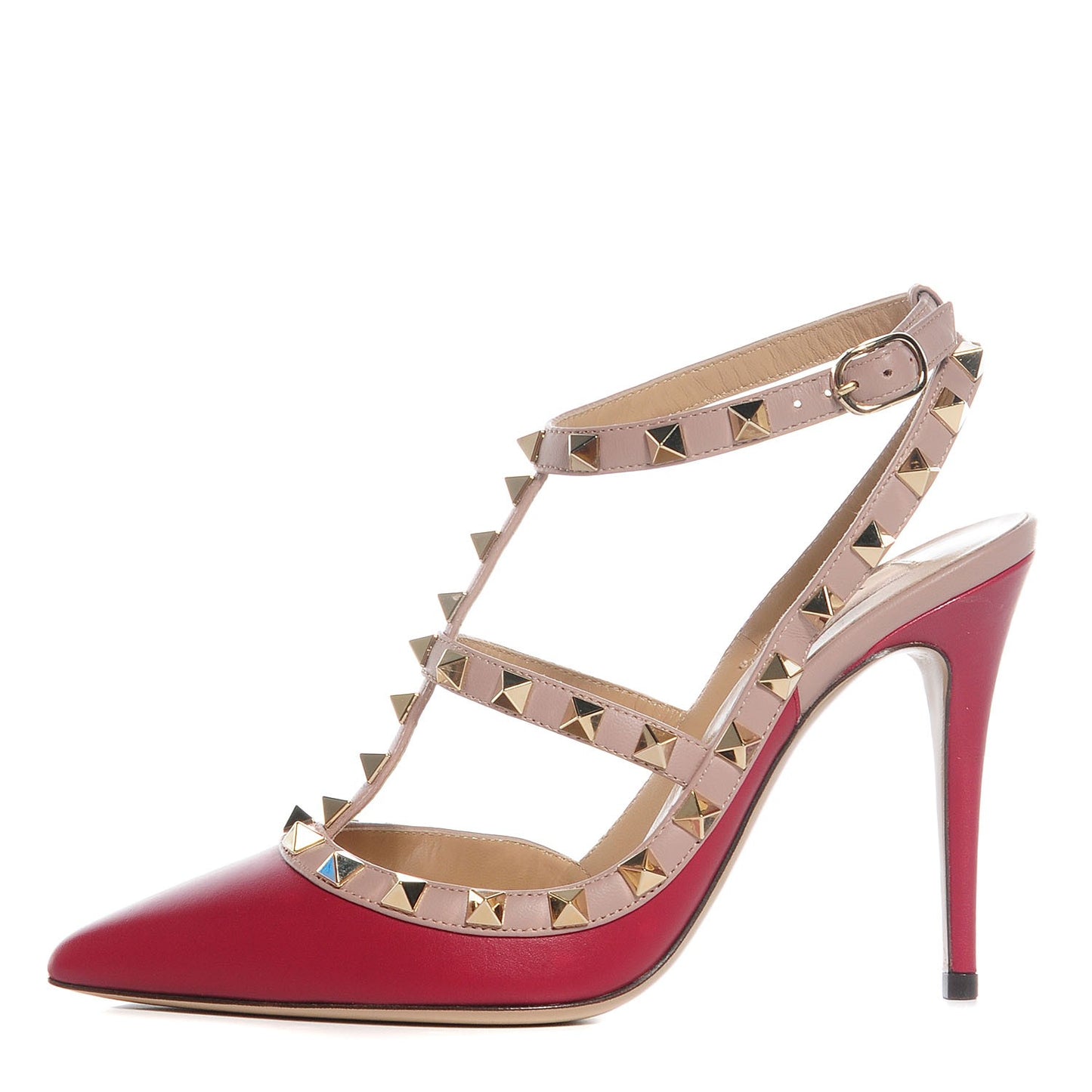 Nappa Rockstud Ankle Strap Pumps 36 Scarlet Poudre