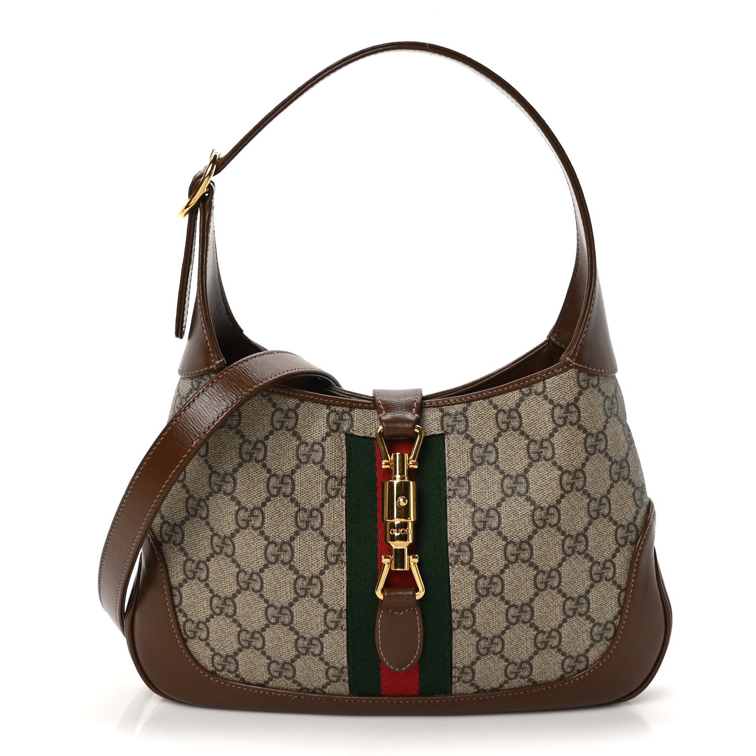 Gucci GG Supreme Monogram Azalea Calfskin Web Small Jackie 1961 Hobo Beige Ebony Brown Sugar 1 of 10