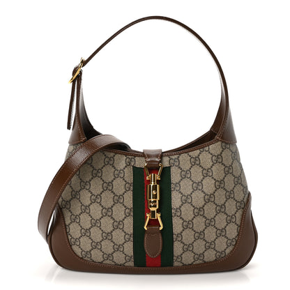 Gucci GG Supreme Monogram Azalea Calfskin Web Small Jackie 1961 Hobo Beige Ebony Brown Sugar 1 of 10