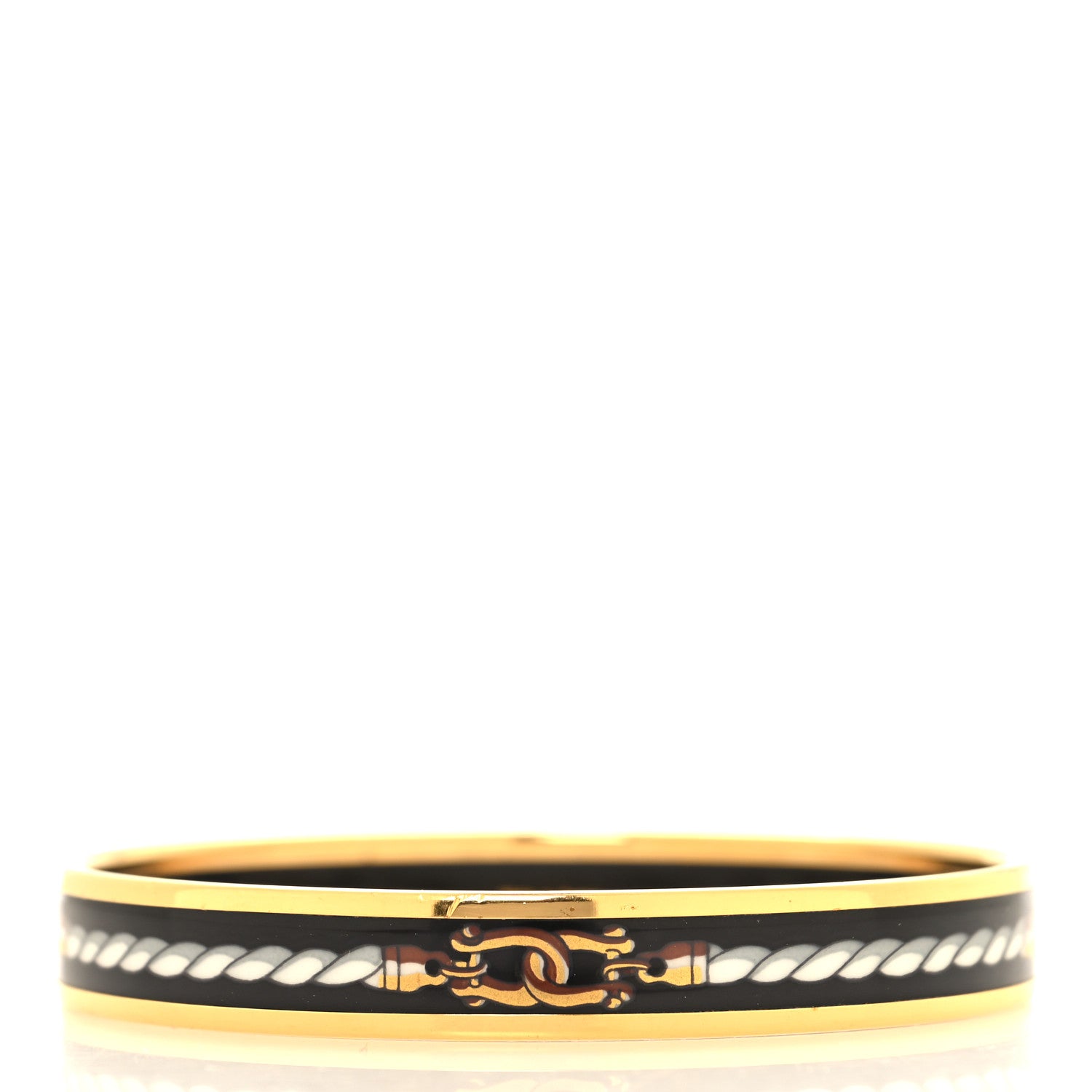 Hermes Enamel Printed Rope Chain Link Narrow Bracelet 65 Black 3 of 5