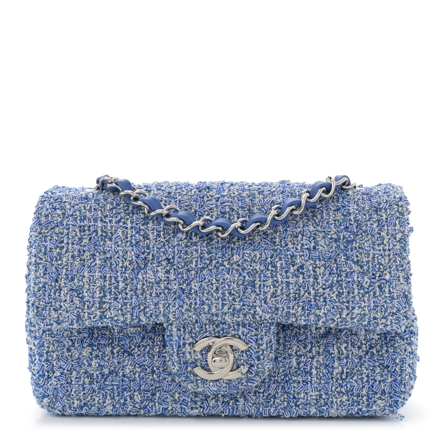 Tweed Quilted Mini Rectangular Flap Blue White