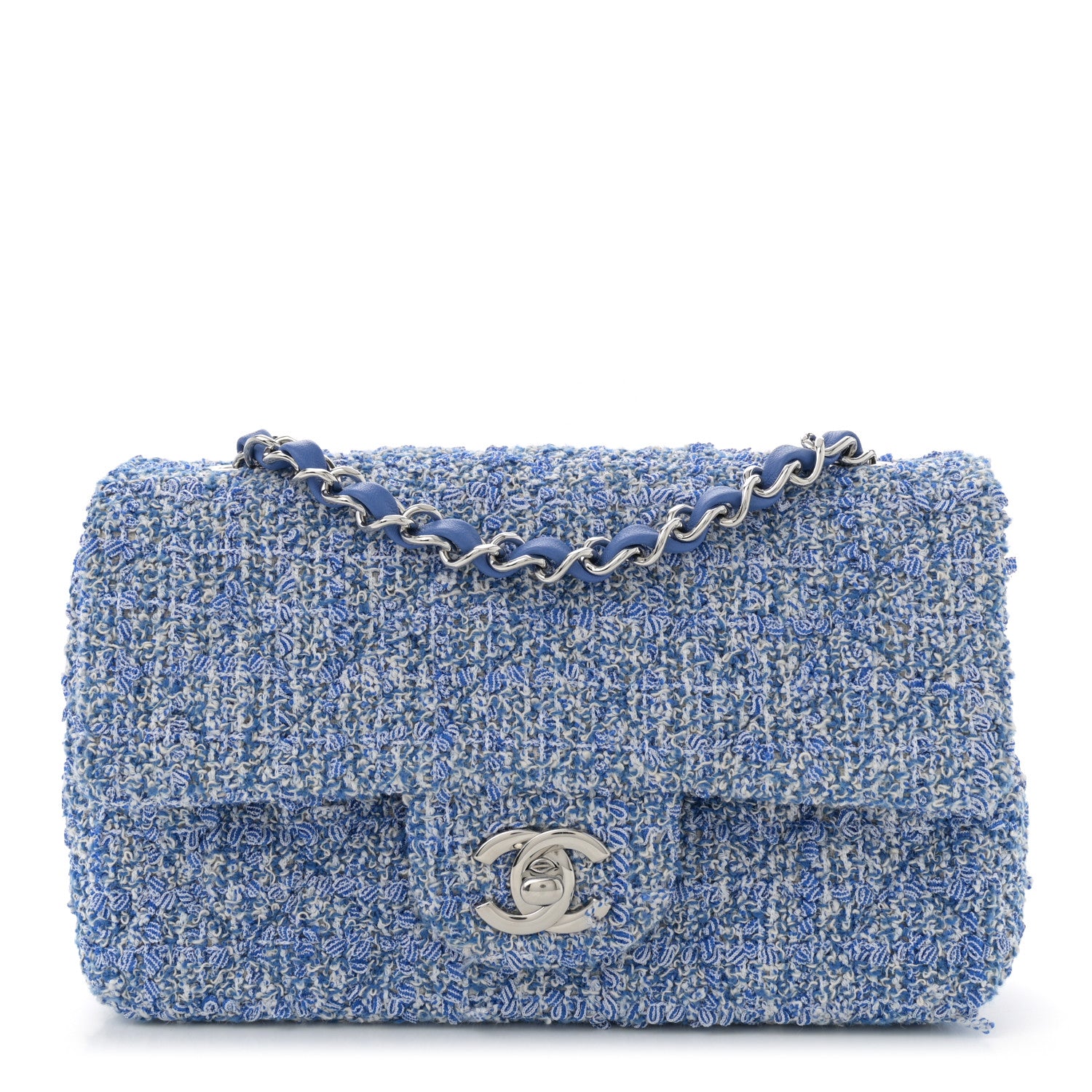 Chanel Tweed Quilted Mini Rectangular Flap Blue White 1 of 13