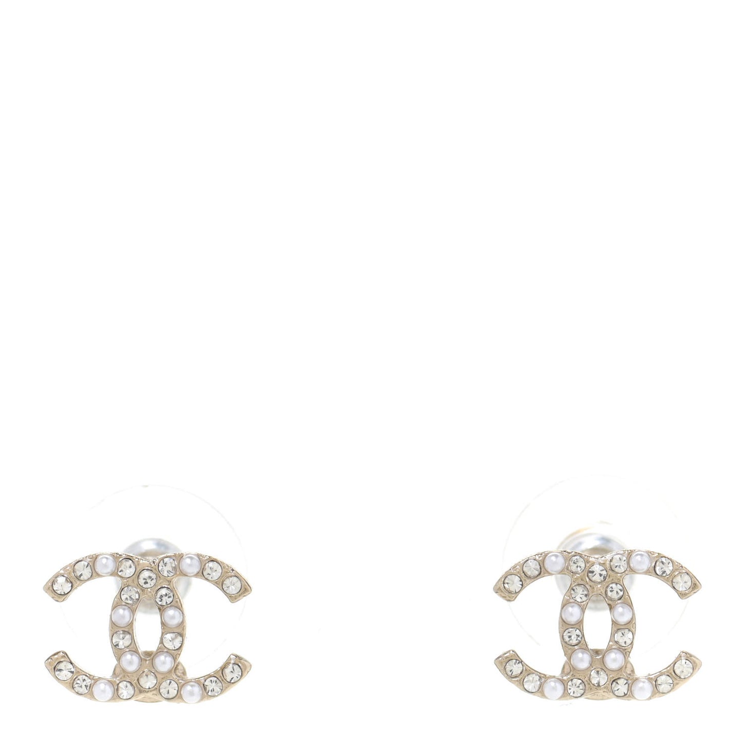 Pearl Crystal CC Charms Stud Earrings Light Gold