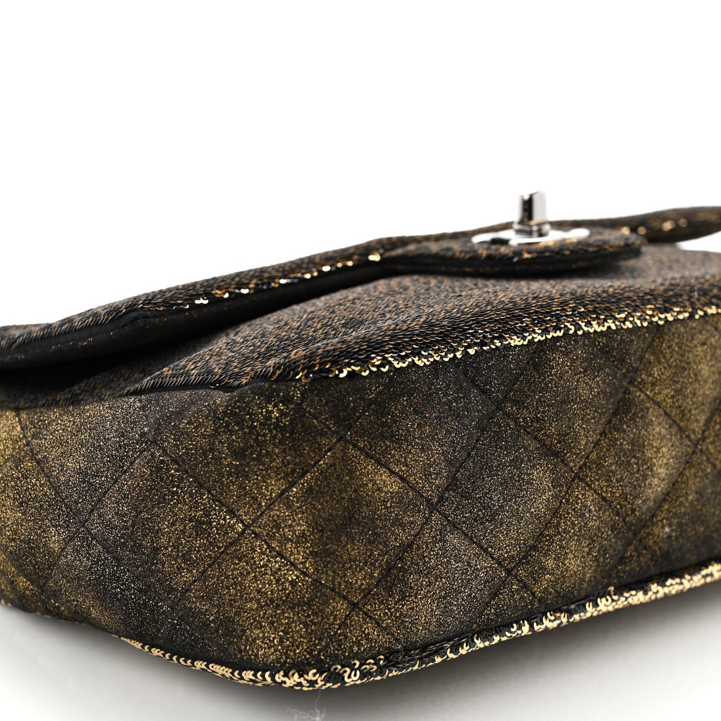 Sequin Suede Medium Flap Black Gold