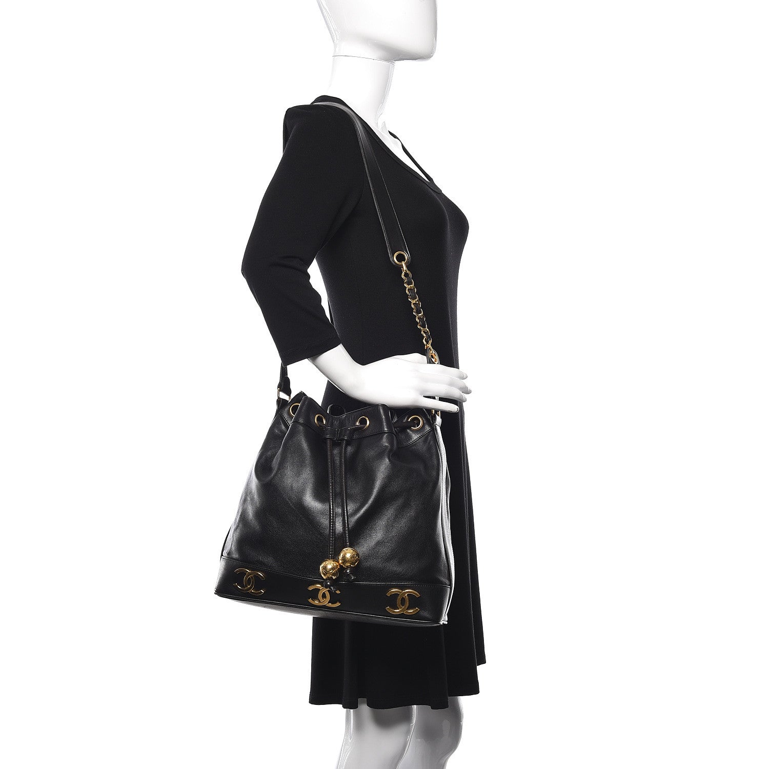 Chanel Lambskin CC Drawstring Shoulder Bag Black 2 of 17