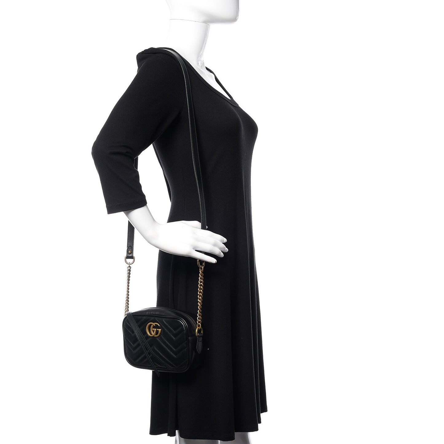 Calfskin Matelasse Mini GG Marmont Chain Shoulder Bag Black