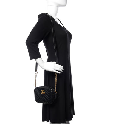 Gucci Calfskin Matelasse Mini GG Marmont Chain Shoulder Bag Black 2 of 9