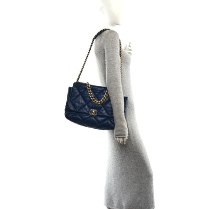 Chanel Goatskin Quilted Maxi Chanel 19 Flap Navy Blue 2 of 10