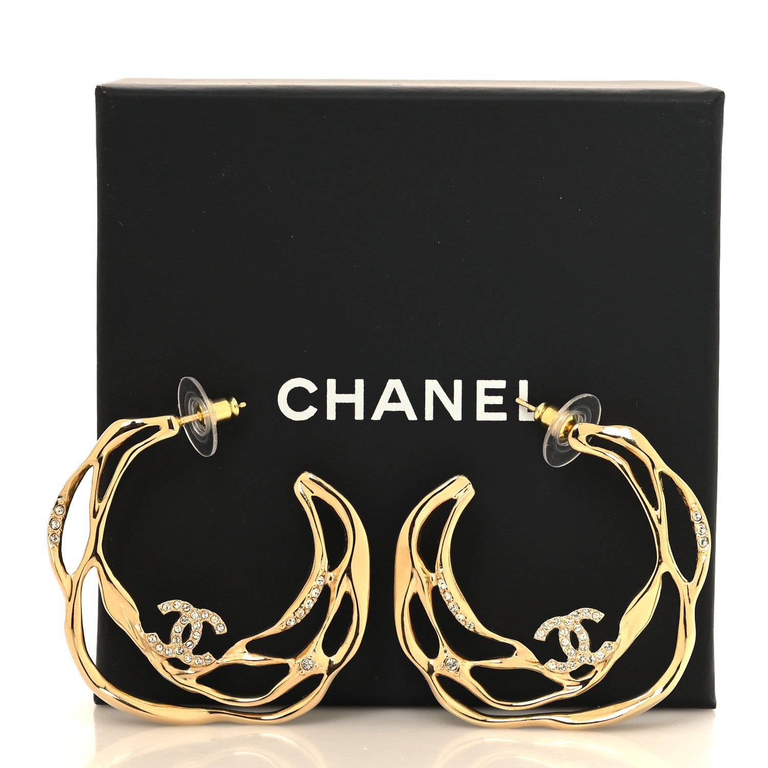 Chanel Crystal CC Diamantes Hoop Earrings Gold 5 of 5