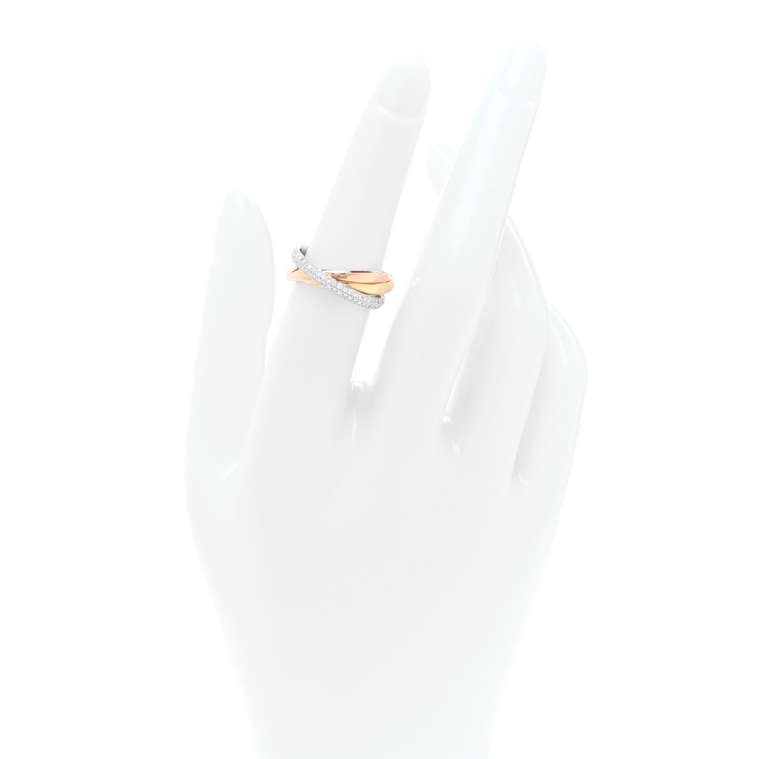 Cartier 18K White Yellow Pink Gold Diamond Small Trinity Paved Ring 52 6 2 of 4