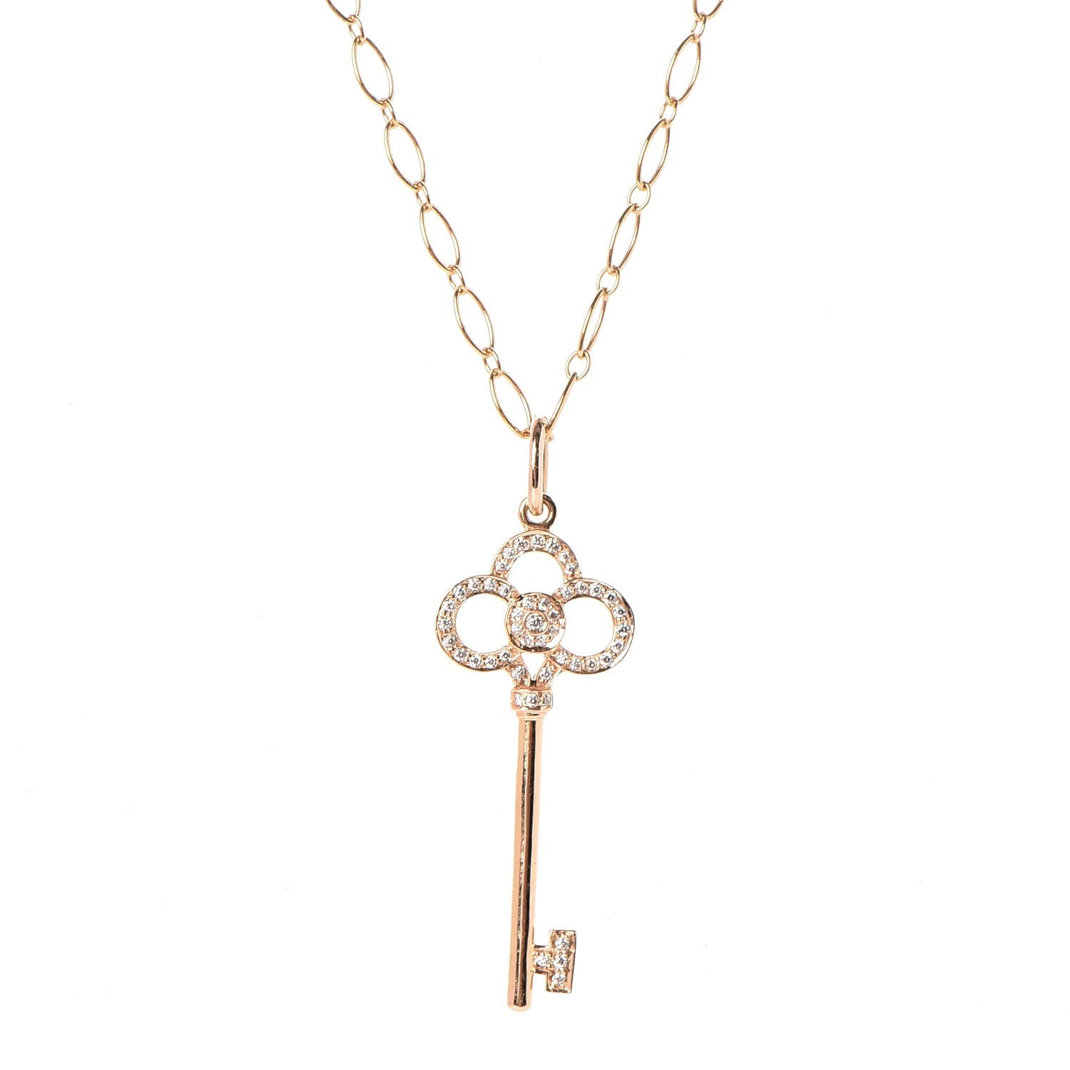 Tiffany 18K Yellow Gold Diamond Crown Key Pendant Link Chain Necklace 4 of 6