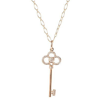 Tiffany 18K Yellow Gold Diamond Crown Key Pendant Link Chain Necklace 4 of 6