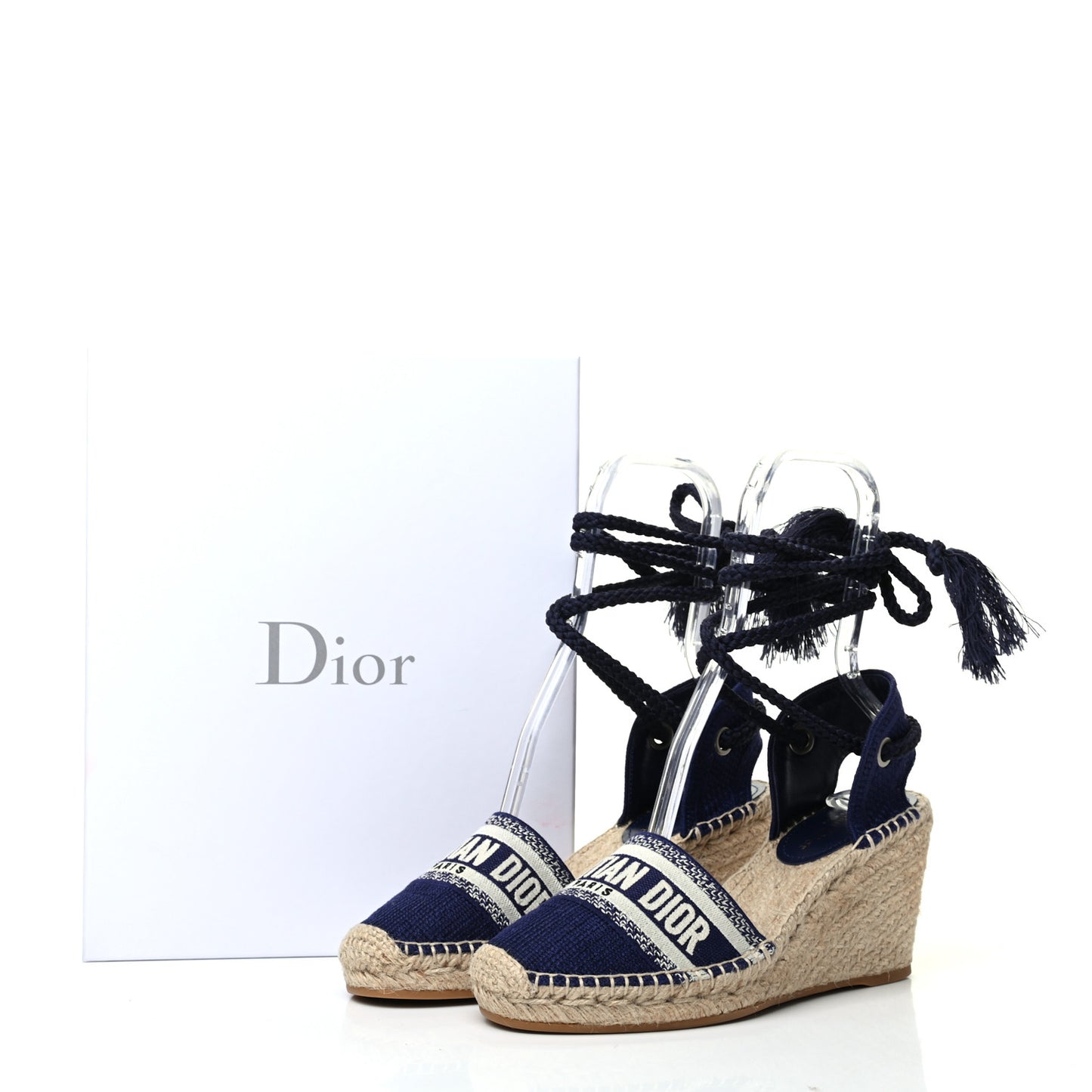 Canvas Embroidered Granville Ankle Tie Espadrille Wedges 39 Indigo Blue