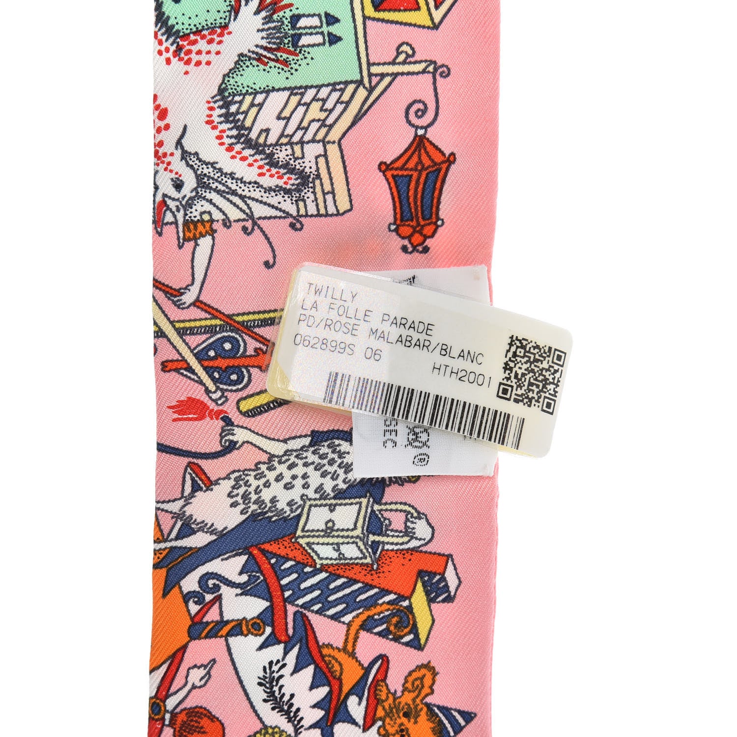 Hermes Silk La Folle Parade Twilly Rose Malabar White 3 of 4
