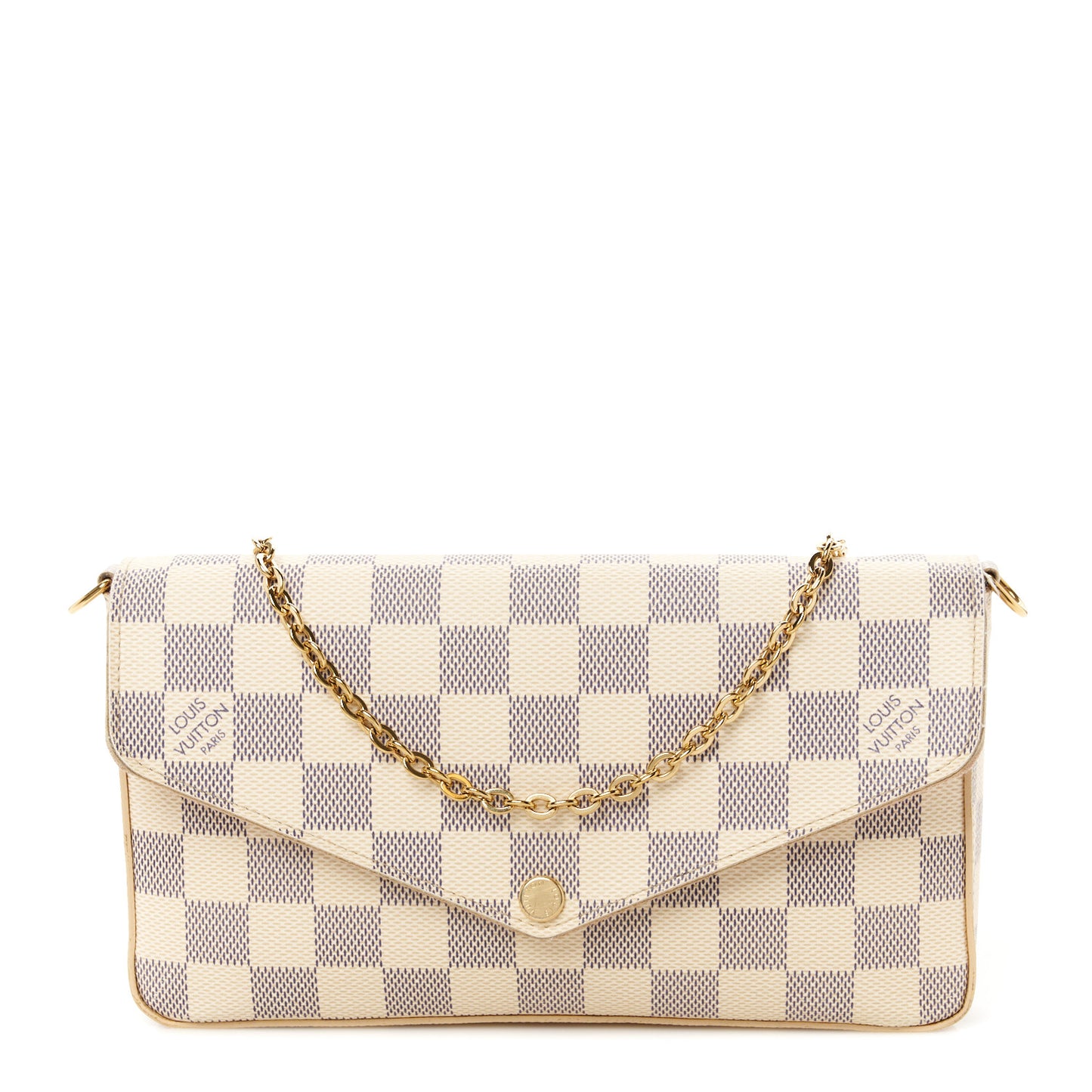 Damier Azur Pochette Felicie Chain Wallet Rose Ballerine