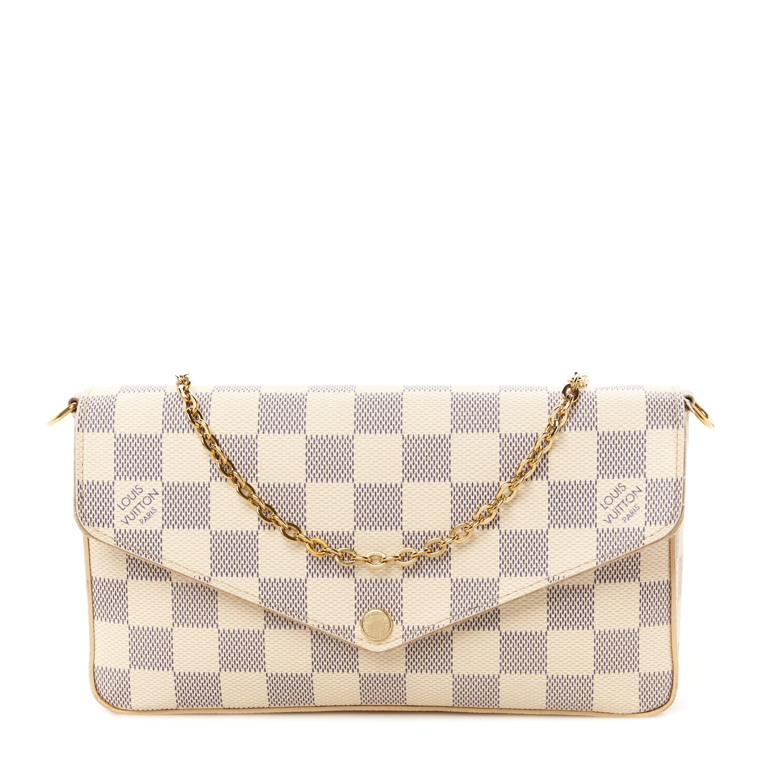 Louis Vuitton Damier Azur Pochette Felicie Chain Wallet Rose Ballerine 1 of 12