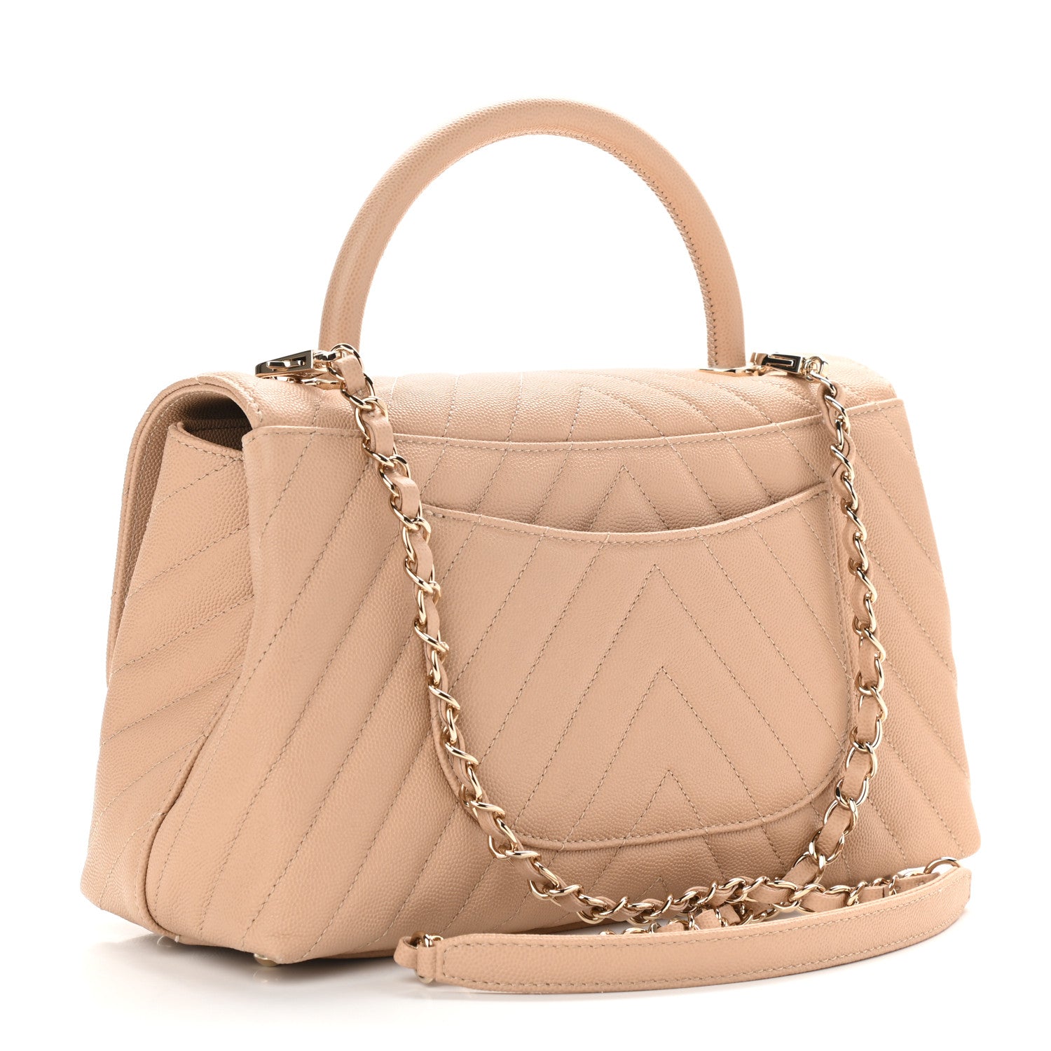 Chanel Caviar Chevron Quilted Small Coco Handle Flap Beige 3 of 9