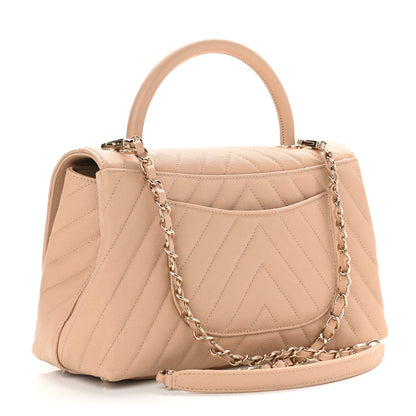 Chanel Caviar Chevron Quilted Small Coco Handle Flap Beige 3 of 9