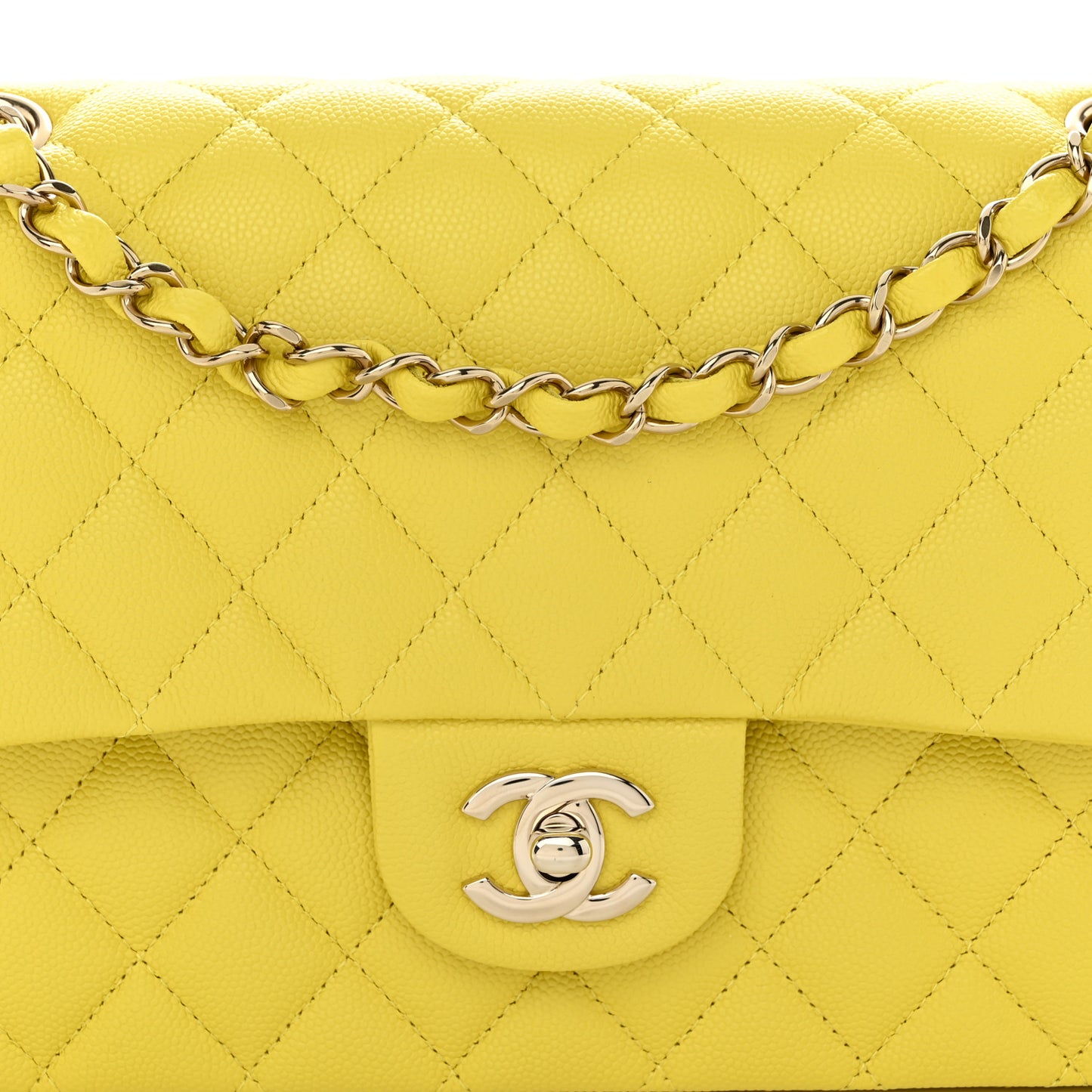 Caviar Quilted Medium Double Flap Yellow