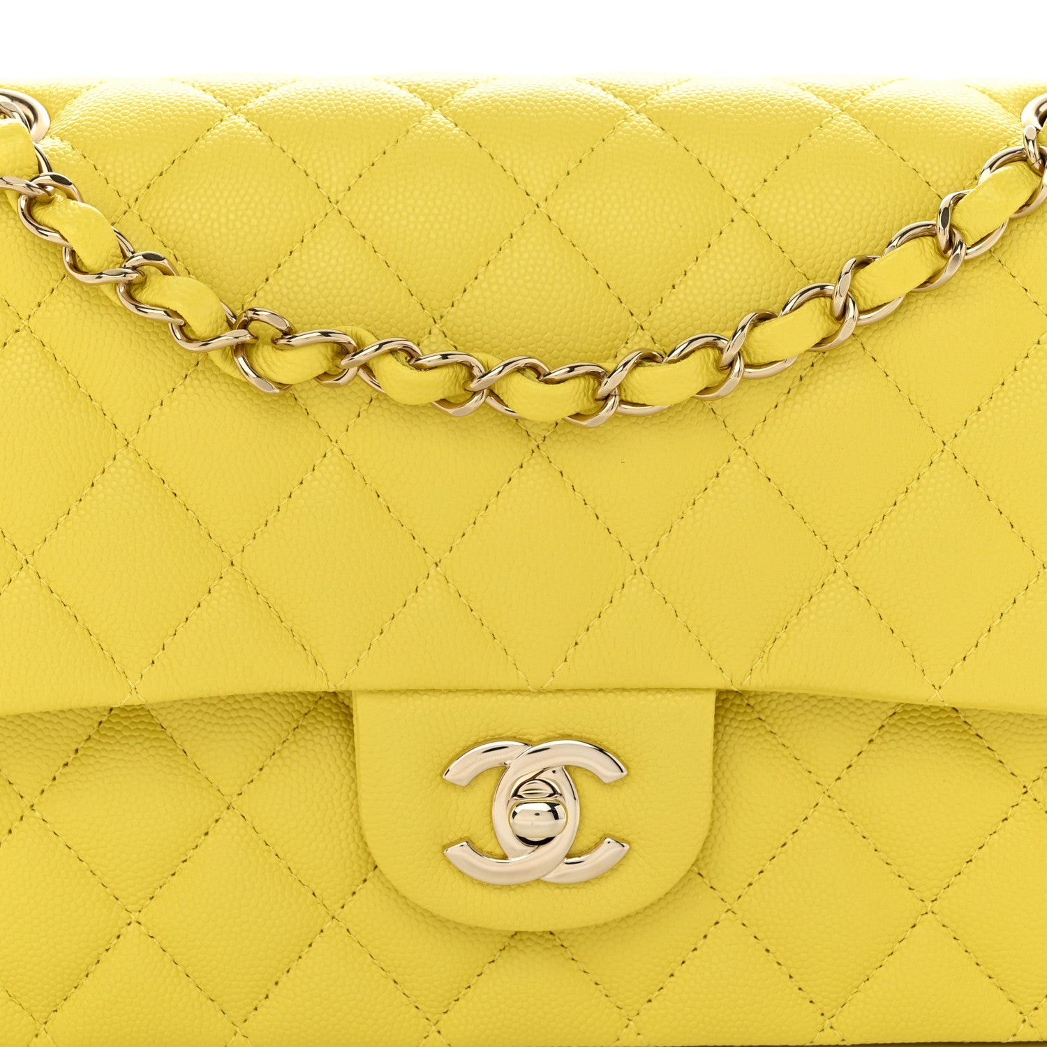 Chanel Caviar Quilted Medium Double Flap Yellow 8 of 11