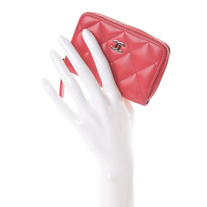 Chanel Lambskin Quilted Zip Around Coin Purse Wallet Light Red 2 of 7