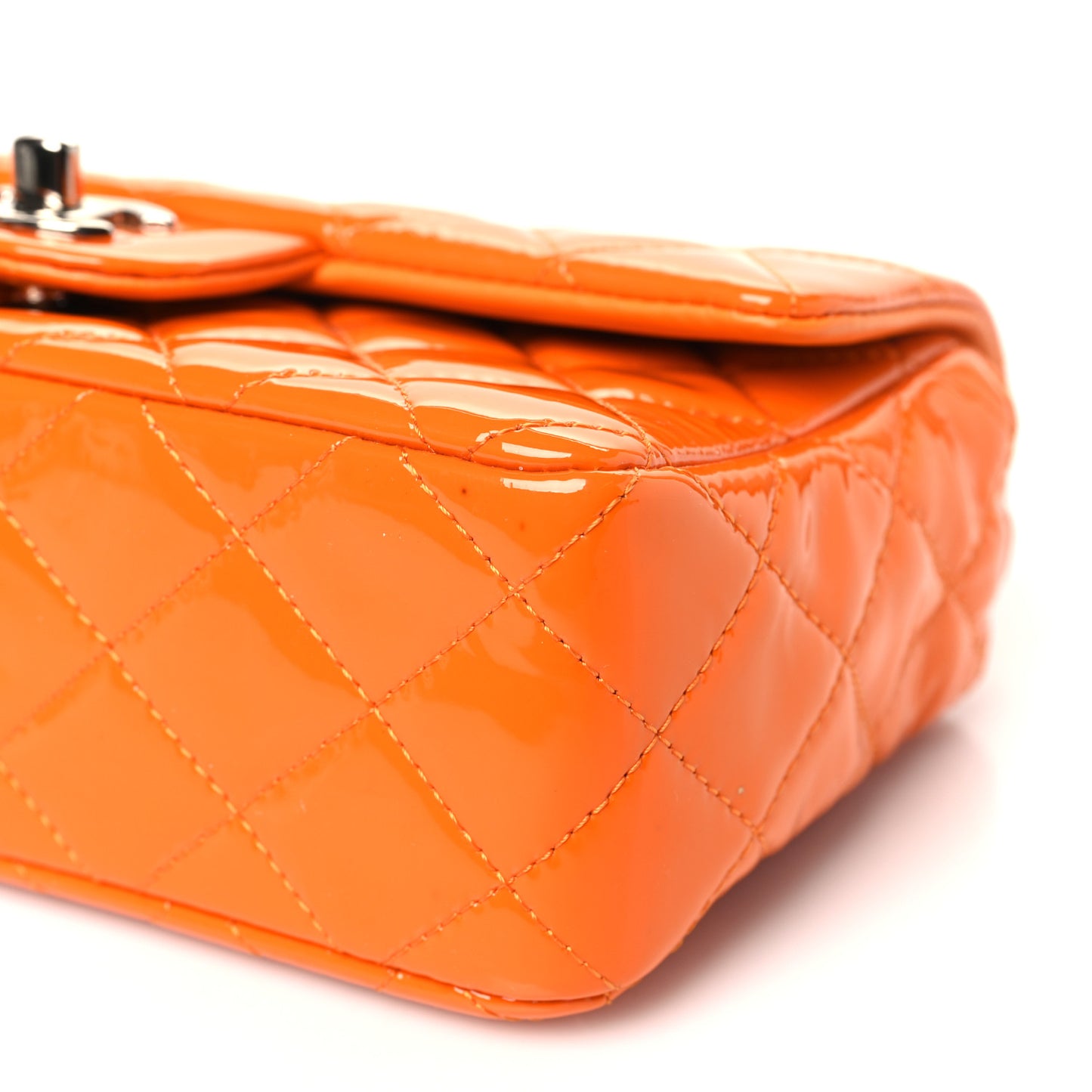 Patent Quilted Mini Rectangular Flap Orange