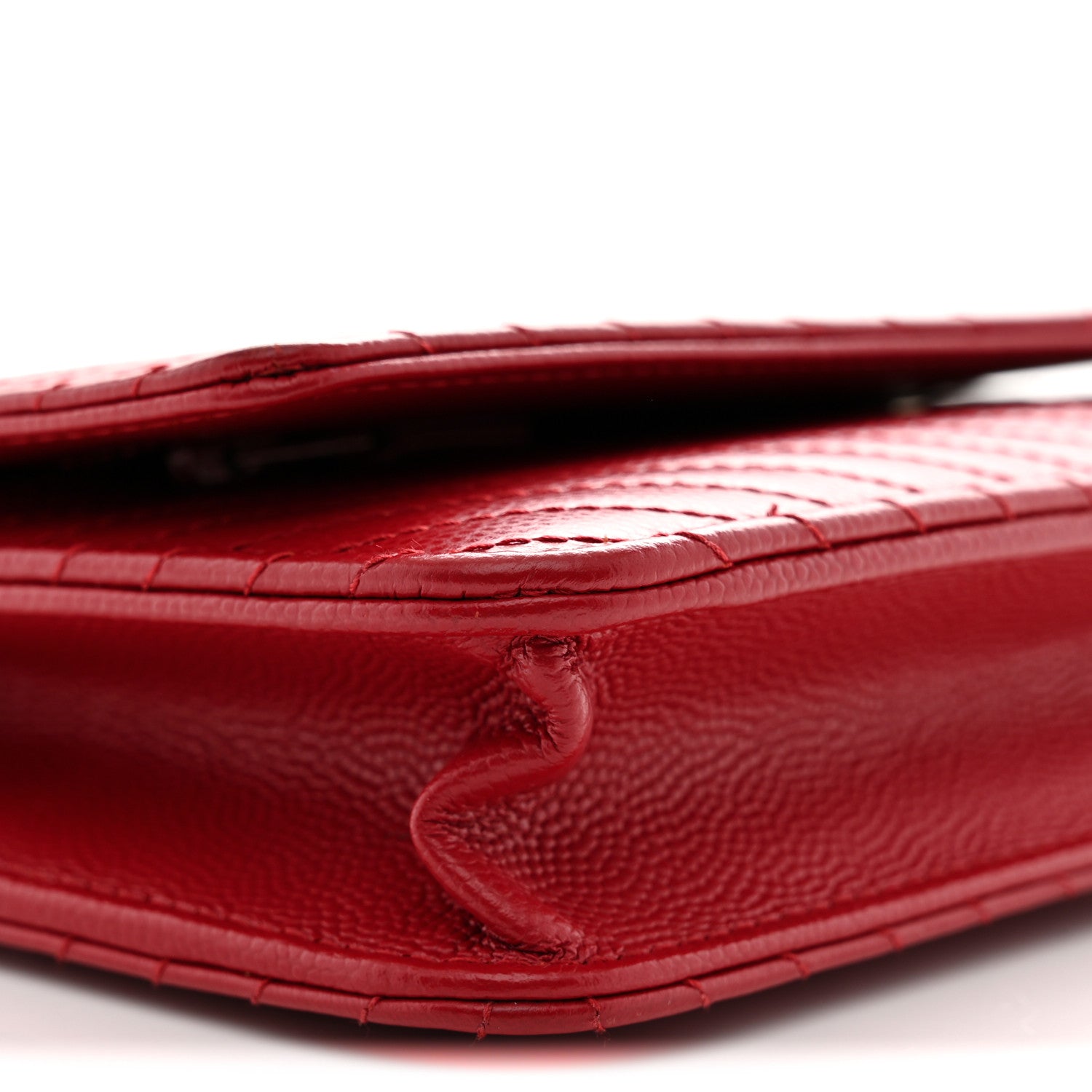 Chanel Caviar Chevron Quilted Wallet On Chain WOC Dark Red 9 of 11