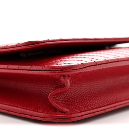 Chanel Caviar Chevron Quilted Wallet On Chain WOC Dark Red 9 of 11