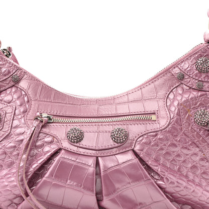 Balenciaga Metallic Extra Supple Calfskin Crystal Crocodile Embossed Small Le Cagole Shoulder Bag Pink 9 of 16